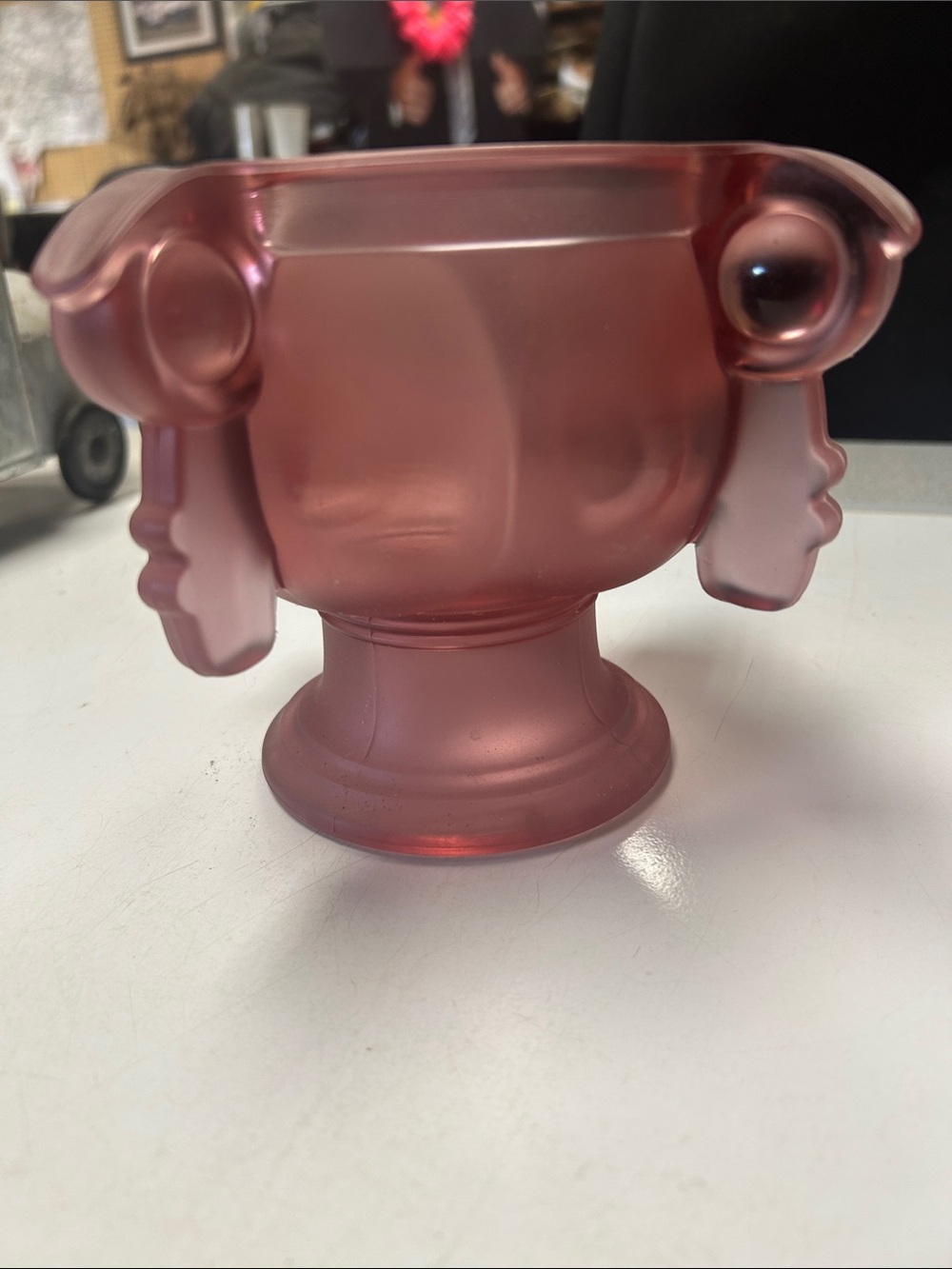 Decorative Frosted Pink Glass Trophy Vase - Brand Unspecified